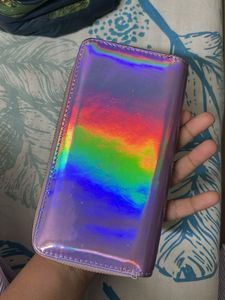Holographic Quilted Zip Around Wallet