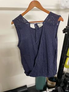Sale ! Navy Lace Shoulder Top