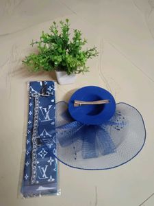Combo Set Designer Blue Scarf &amp; Hair Accessory