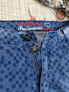 Stylish Blue Checkered Denim Jeans