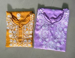 Chikankari Lucknowi Kurta Set - Mustard & Lavender