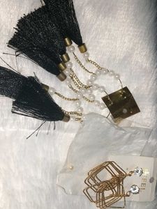 Black Tassel & Pearl Earrings Set combo