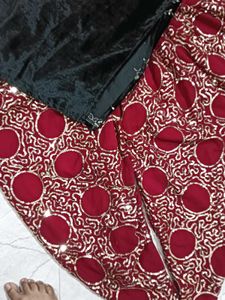 Elegant Black Kurta Set with Red Pants