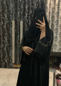 Elegant Black Abaya with Gold Hand Work