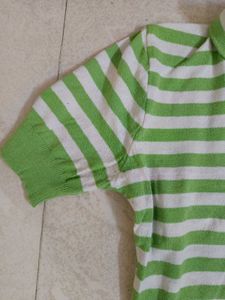 Green &amp; White Striped Polo Shirt
