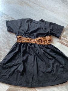 Black T-Shirt Dress with Logo Waistband