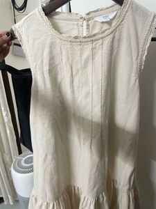 Cream Linen Blend Tiered Dress
