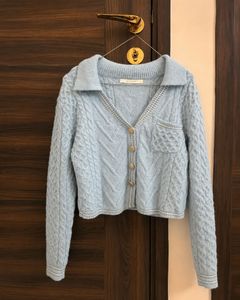 MS Studio Cable Knit Cardigan – Baby Blue | Size M
