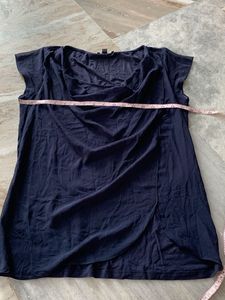 Navy Blue Drape Neck Top