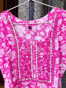 Pink Floral Embroidered Kurti