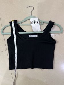 Zara Black Ribbed Crop Tank Top