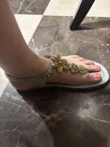 Floral Embellished T-Strap Sandals