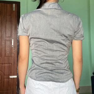 Stylish Grey Short Sleeve Button-Up Top
