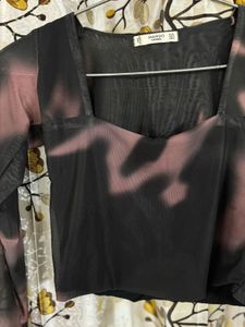 Sheer Black &amp; Pink Tie-Dye Top