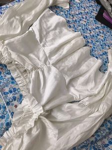 Chic White Ruched Square Neck Top