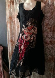 Black Sleeveless Printed Kurta
