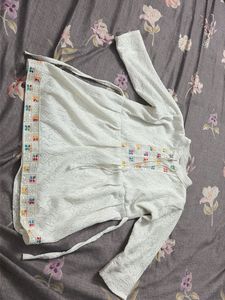 White Kurta with Embroidered Neckline