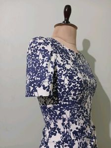 Blue Floral Print Mini Dress with Side Slit