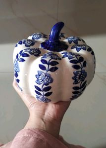 Blue Floral Ceramic Pumpkin Decor