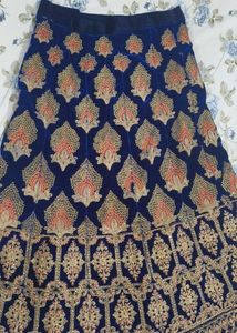 Blue Velvet Embroidered Lehenga Skirt