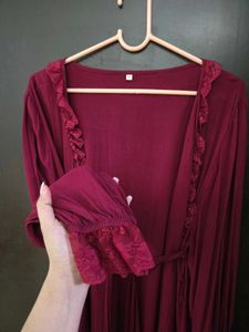 Maroon Robe with Lace Detail fits S~L
