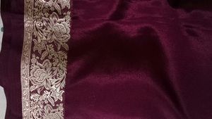 Rose Red Saree With Silver Border