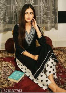Stylish Black Kurta with Polka Dot Pants