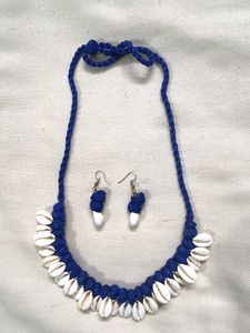 Boho Blue Shell Necklace & Earring Set