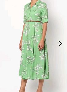 Olive Green Flared Dress With Belt