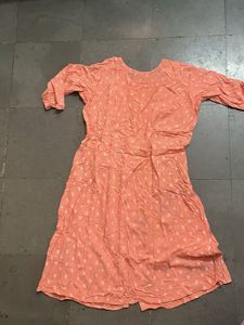 Peachy Striped Kurta with White Print
