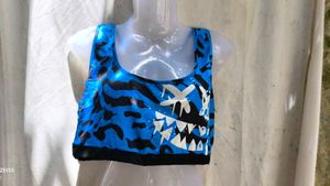 Blue Graphic Print Sports Bra