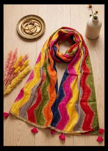 Vibrant Zigzag Pattern Dupatta with Tassels