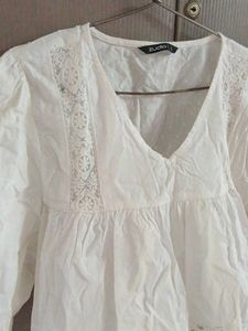 White Lace Trim V-Neck Top