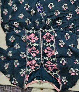 Rain &amp; Rainbow Navy Blue Printed  Anarkali Kurta