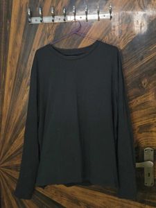 H&M Solid Dark Grey Long-Sleeve Crewneck T-Shirt