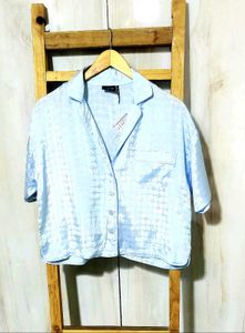 Light Blue Textured Button-Up Top Size-40