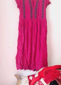 Pink Embroidered Button-Down Dress