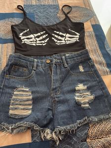 Skeleton Hand Crop Top &amp; Shorts