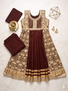 beautiful broun clr gown with embroidary work