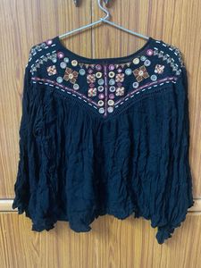 Boho Embroidered Black Blouse