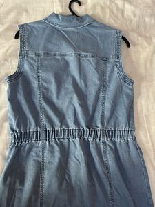 Light Blue Denim Shirt Dress with Collar &amp; button
