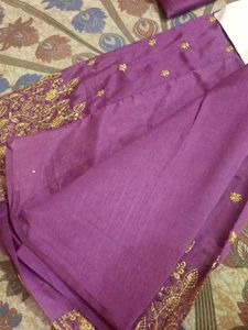 Elegant Embroidered Purple kurti material with dup