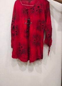 Red Floral Print Kurta