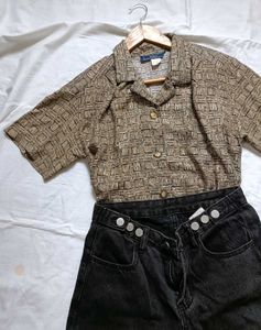 Vintage Geometric Print Button-Up Shirt