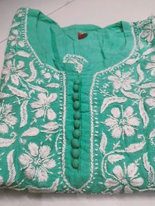 !SALE! SeaGreen Chickankari Handwork Cotton Kurta