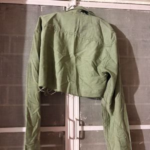 Cropped Green Collared Shirt