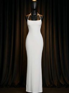 Elegant White Halter Bodycon Dress