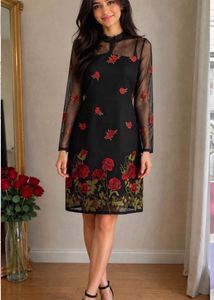 last price🆘Black Mesh Rose Embroidered Dress