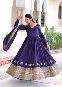 Elegant Purple & Gold Ethnic Gown