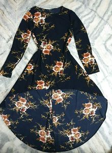 🦋Floral Print Navy Blue Dress